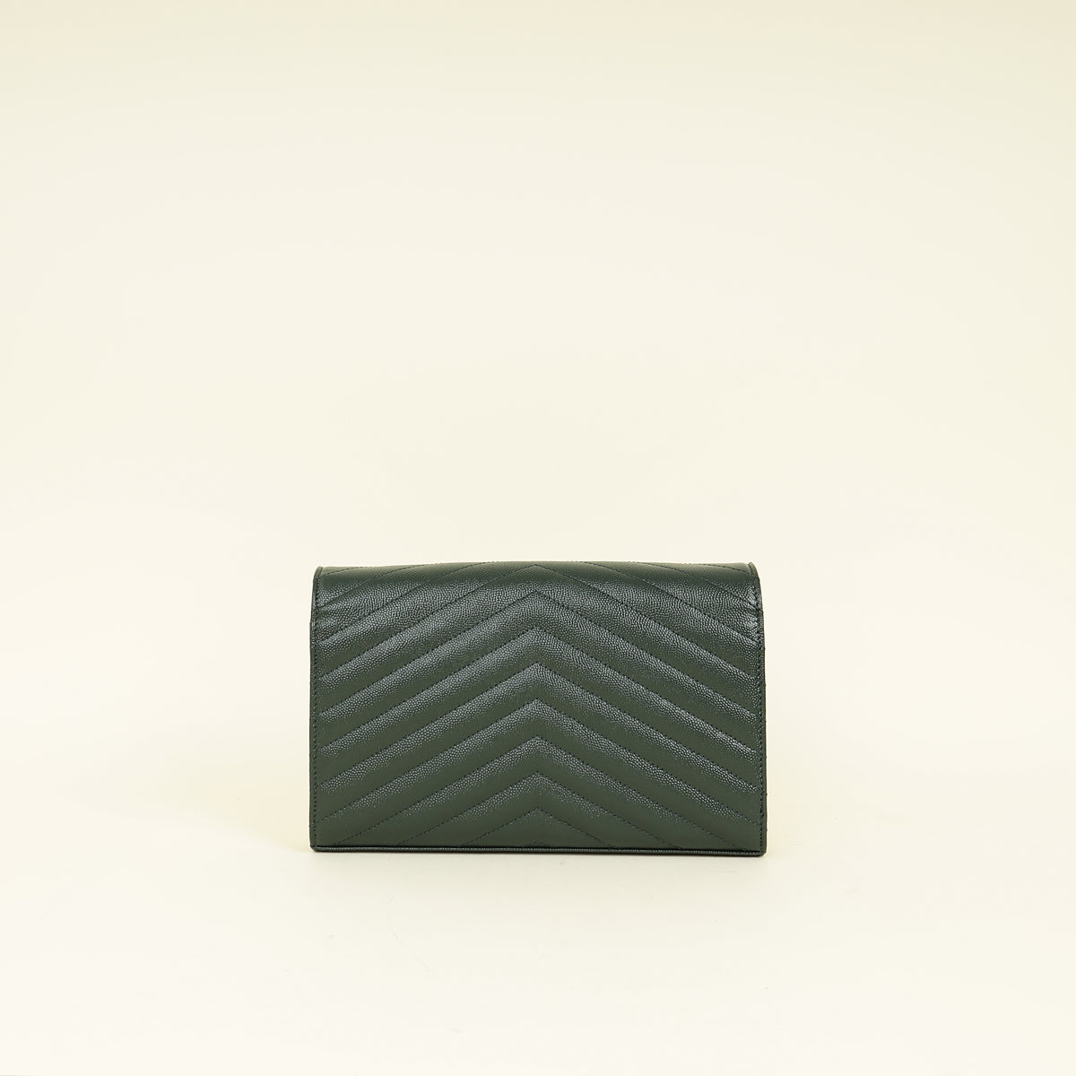 YSL Forest Green Cassandre Chevron Chain Wallet