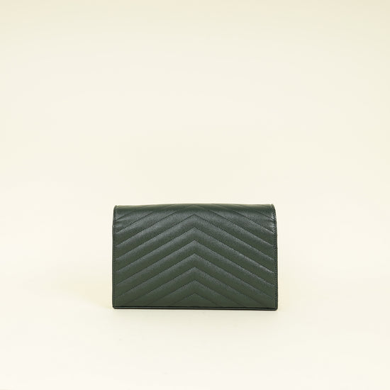 YSL Forest Green Cassandre Chevron Chain Wallet