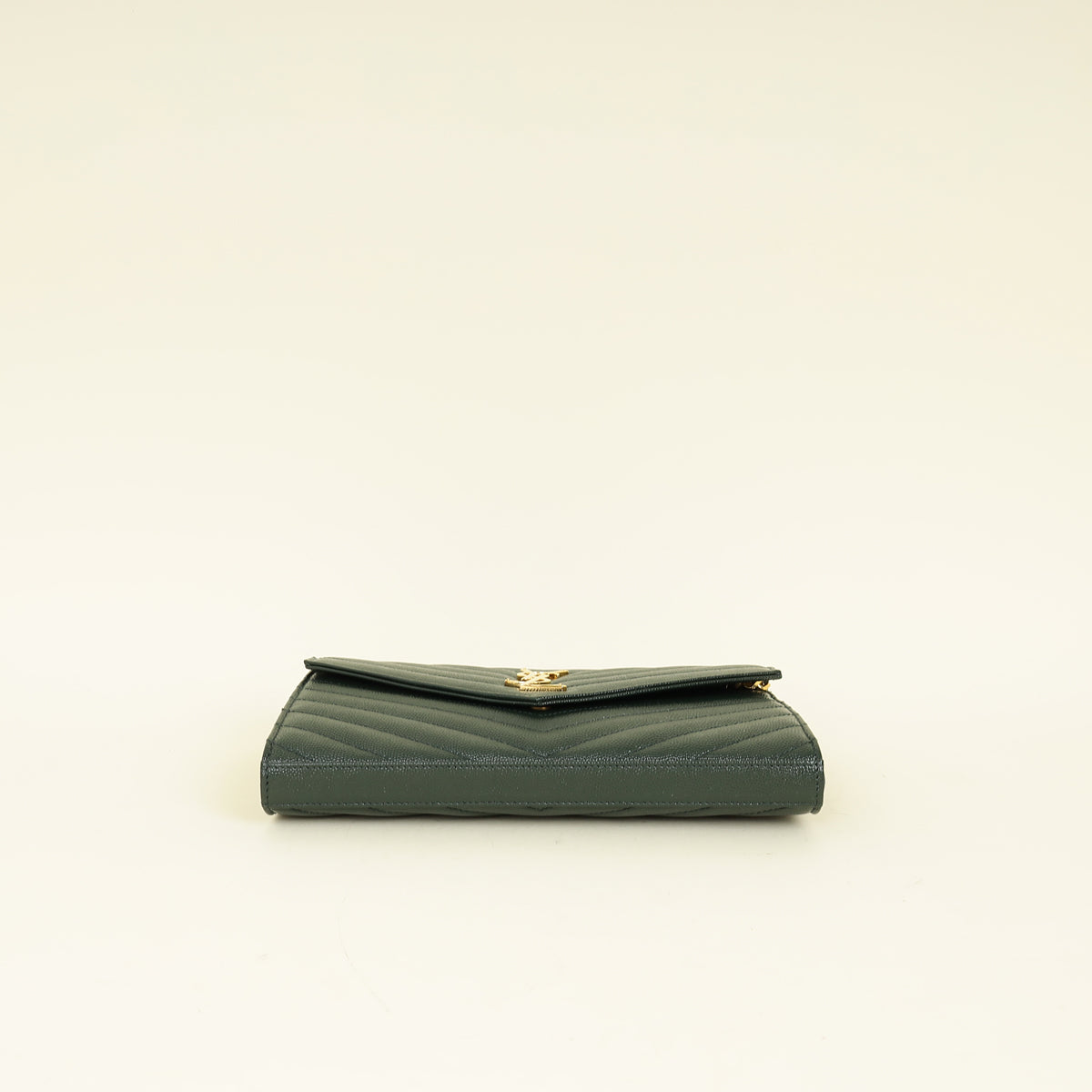 YSL Forest Green Cassandre Chevron Chain Wallet