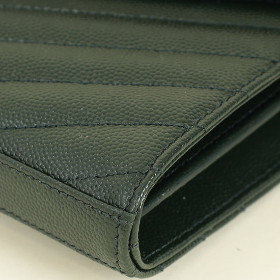 YSL Forest Green Cassandre Chevron Chain Wallet