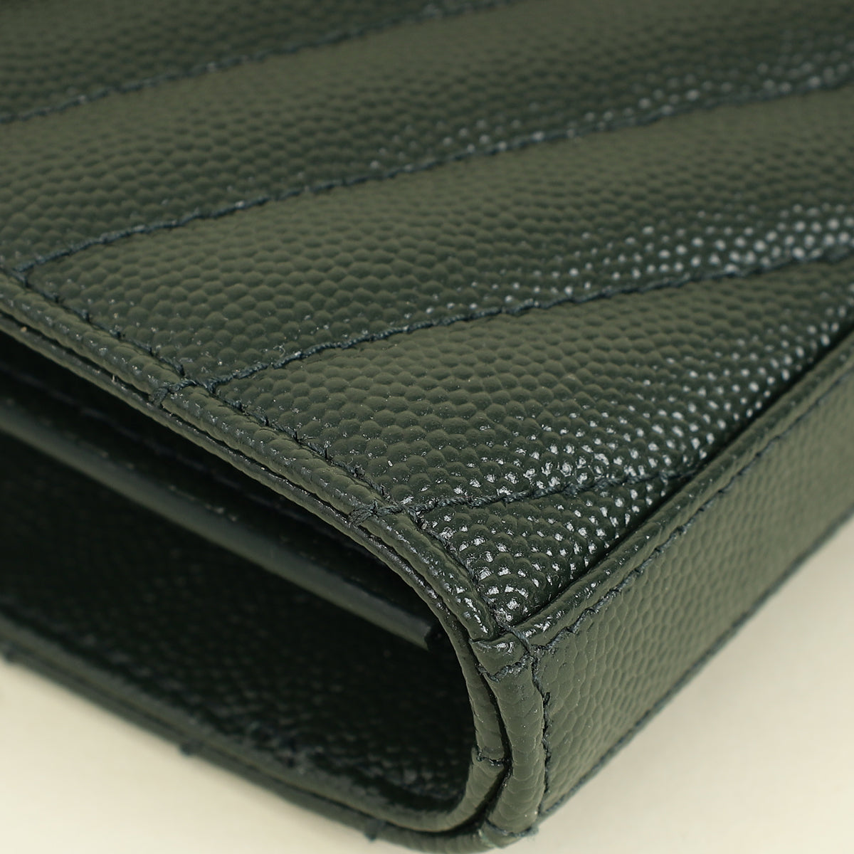 YSL Forest Green Cassandre Chevron Chain Wallet