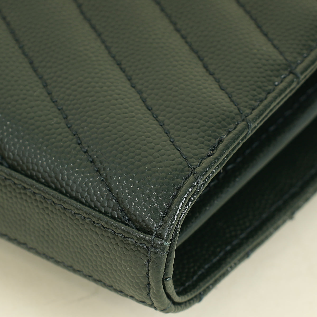 YSL Forest Green Cassandre Chevron Chain Wallet