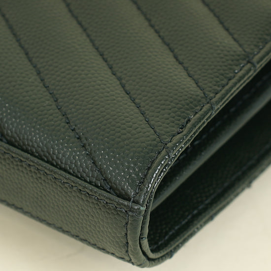 YSL Forest Green Cassandre Chevron Chain Wallet