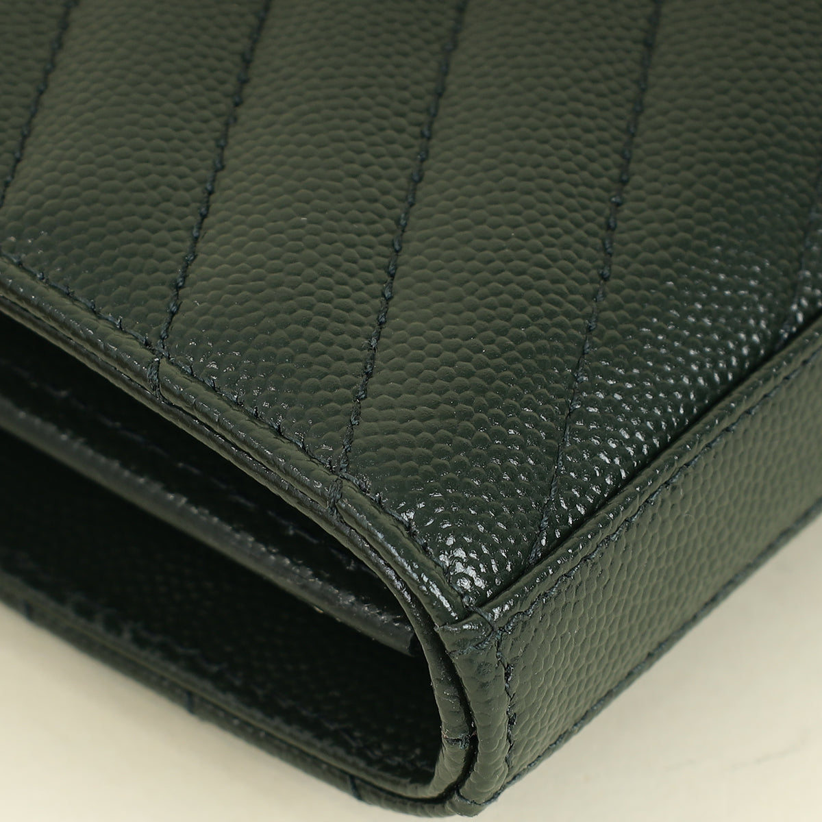 YSL Forest Green Cassandre Chevron Chain Wallet