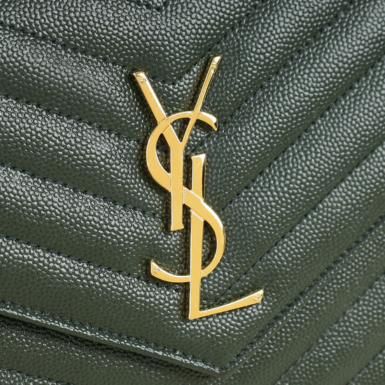 YSL Forest Green Cassandre Chevron Chain Wallet
