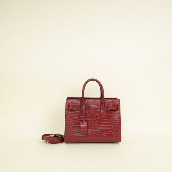 YSL Red Sac De Jour Croco Embossed Nano Bag