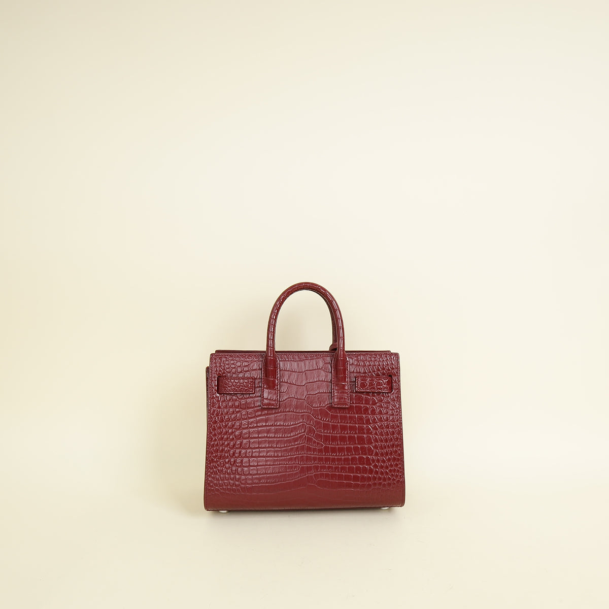 YSL Red Sac De Jour Croco Embossed Nano Bag