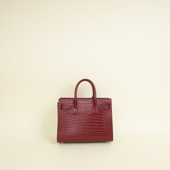 YSL Red Sac De Jour Croco Embossed Nano Bag