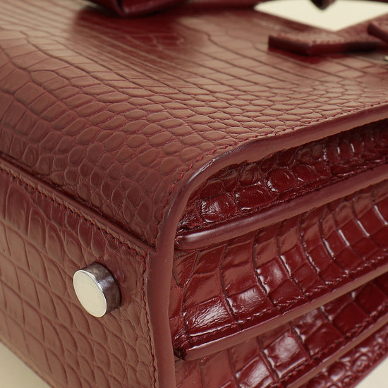 YSL Red Sac De Jour Croco Embossed Nano Bag