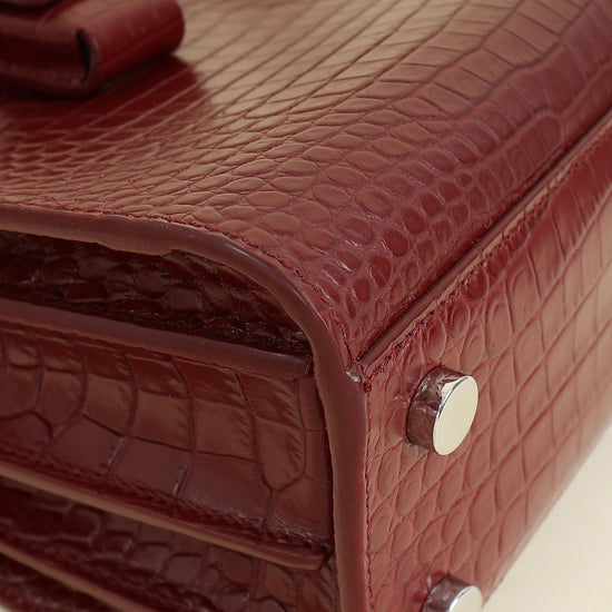 YSL Red Sac De Jour Croco Embossed Nano Bag
