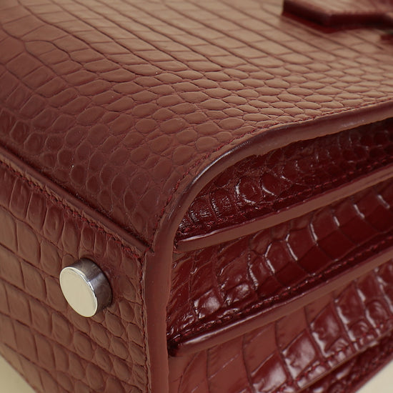 YSL Red Sac De Jour Croco Embossed Nano Bag