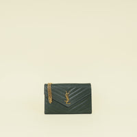 YSL Emerald Green Classic Cassandre Chevron Chain Wallet