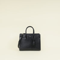 YSL Black Sac De Jour Baby Croco Embossed Bag