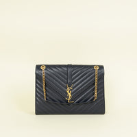 YSL Indigo Blue Monogram Envelope Chevron Large Satchel Bag