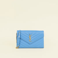 YSL Blue Cassandre Classic Wallet On Chain-YSL-Wallet Chains-THE CLOSET