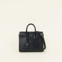 YSL Black Sac De Jour Crocodile Embossed Nano Bag