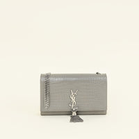 YSL Grey Kate Tassel Croco Embossed Medium Shoulder Bag