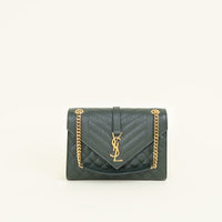 YSL Dark Green Mix Quilt Envelope Chain Medium Shoulder Bag