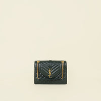 YSL Forest Green Mix Quilt Medium Envelope Chain Flap Shoulder Bag