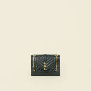 YSL Forest Green Mix Quilt Medium Envelope Chain Flap Shoulder Bag