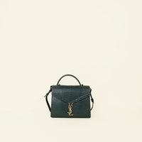 YSL Forest Green Croco Embossed Cassandra Top Handle Flap Bag