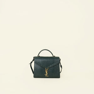 YSL Forest Green Croco Embossed Cassandra Top Handle Flap Bag