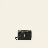 YSL Black Croco Embossed Sunset Wallet on Chain