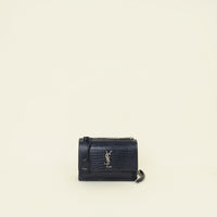 YSL Navy Croco Embossed Sunset Medium Chain Bag