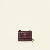 YSL Burgundy Sunset Croco Embossed Medium Bag
