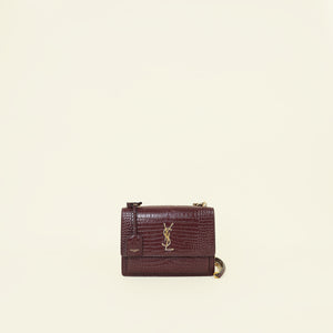 YSL Burgundy Sunset Croco Embossed Medium Bag