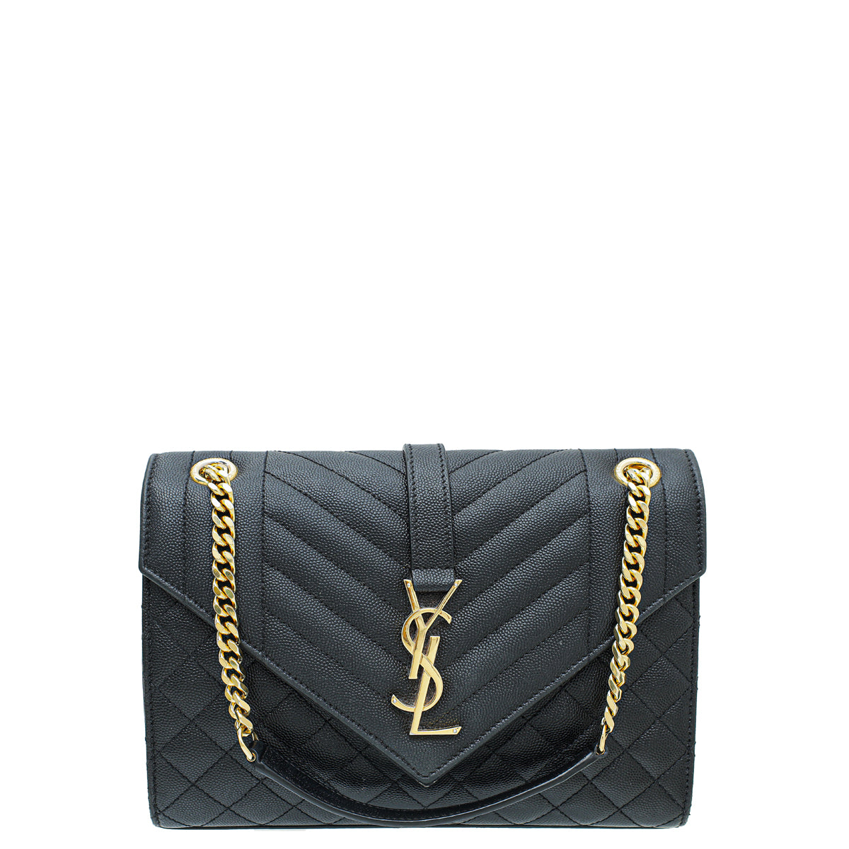 YSL Black Envelope Mix-Quilted Medium Bag-YSL-THE CLOSET