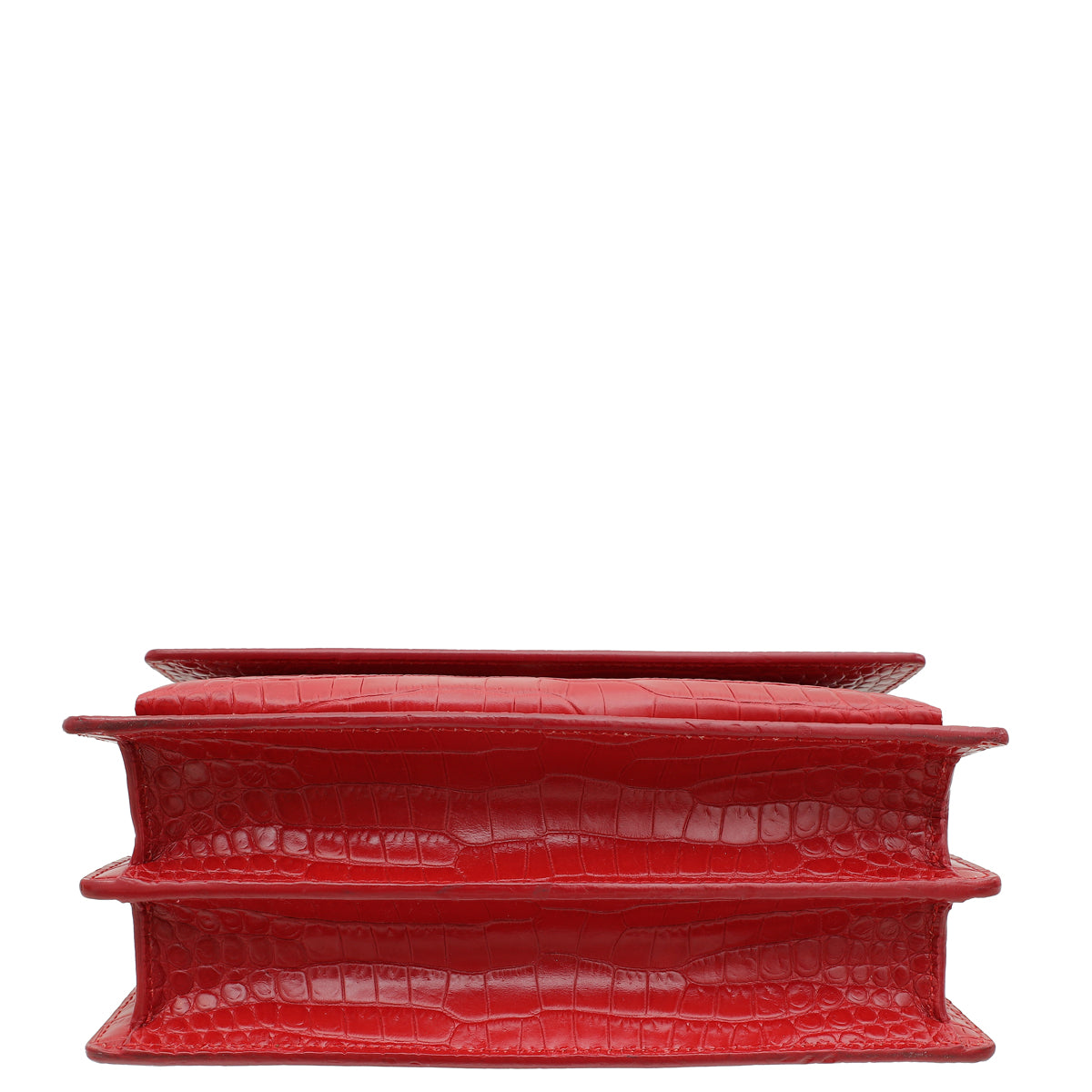 YSL Red Croco Embossed Sunset Medium Shoulder Bag