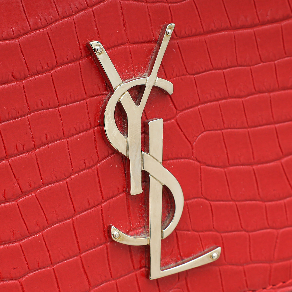 YSL Red Croco Embossed Sunset Medium Shoulder Bag