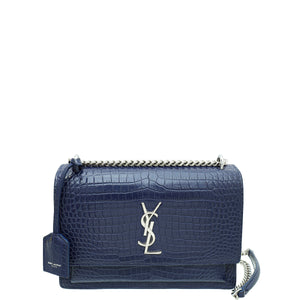 YSL حقيبة متوسطة الحجم منقوشة باللون الأزرق Sunset Croco 