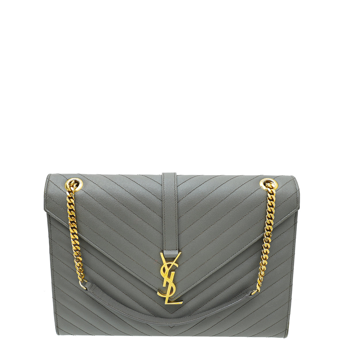 YSL Grey Monogram Chevron Satchel Large Bag-YSL-THE CLOSET