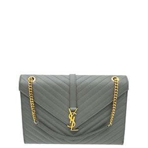 YSL حقيبة كبيرة باللون الرمادي Monogram Chevron