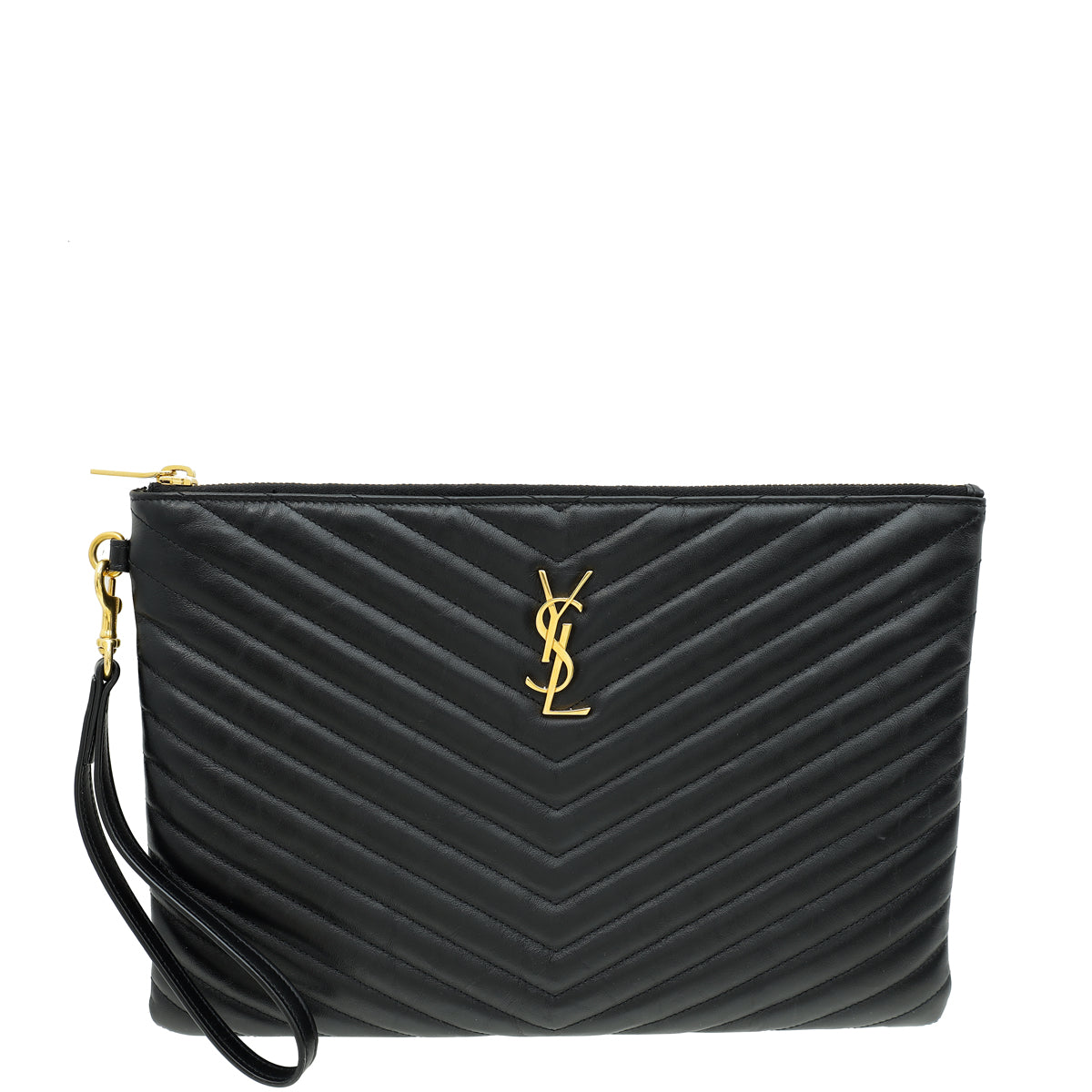 YSL Black Cassandre Chevron Tablet Pouch