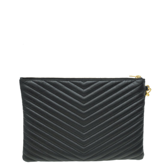 YSL Black Cassandre Chevron Tablet Pouch