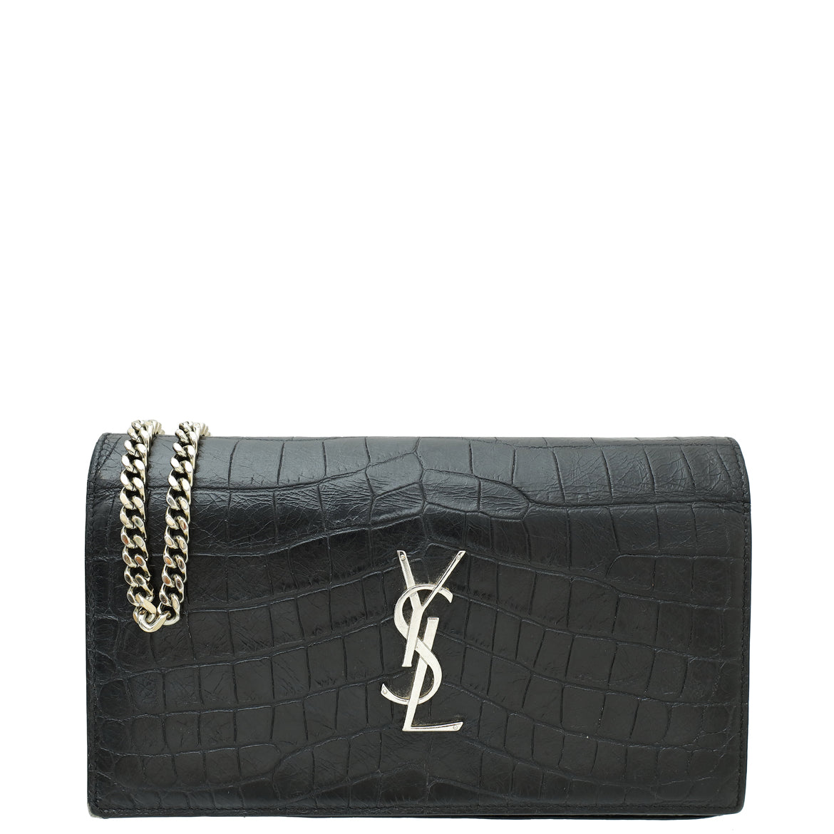 YSL Black Monogram Kate Croco Embossed Wallet On Chain-YSL-THE CLOSET