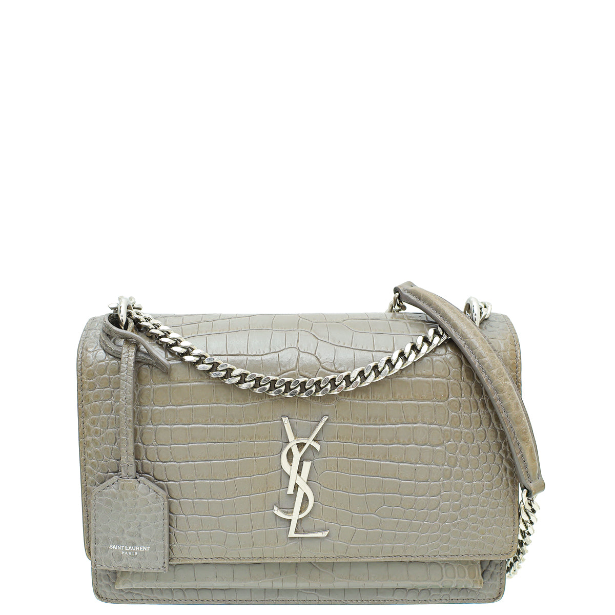 YSL Grey Croco Embossed Sunset Medium Bag-YSL-THE CLOSET