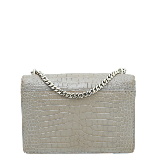 YSL Grey Croco Embossed Sunset Medium Bag