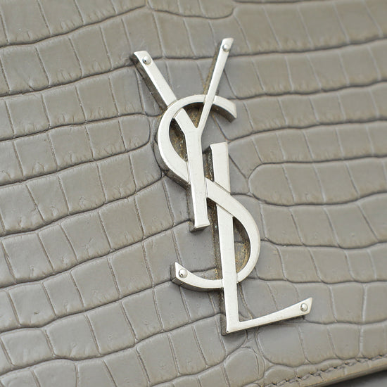 YSL Grey Croco Embossed Sunset Medium Bag