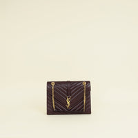 YSL Burgundy Chevron Satchel Flap Medium Shoulder Bag