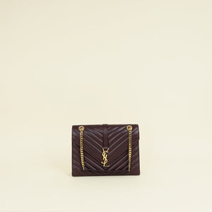 YSL Burgundy Chevron Satchel Flap Medium Shoulder Bag