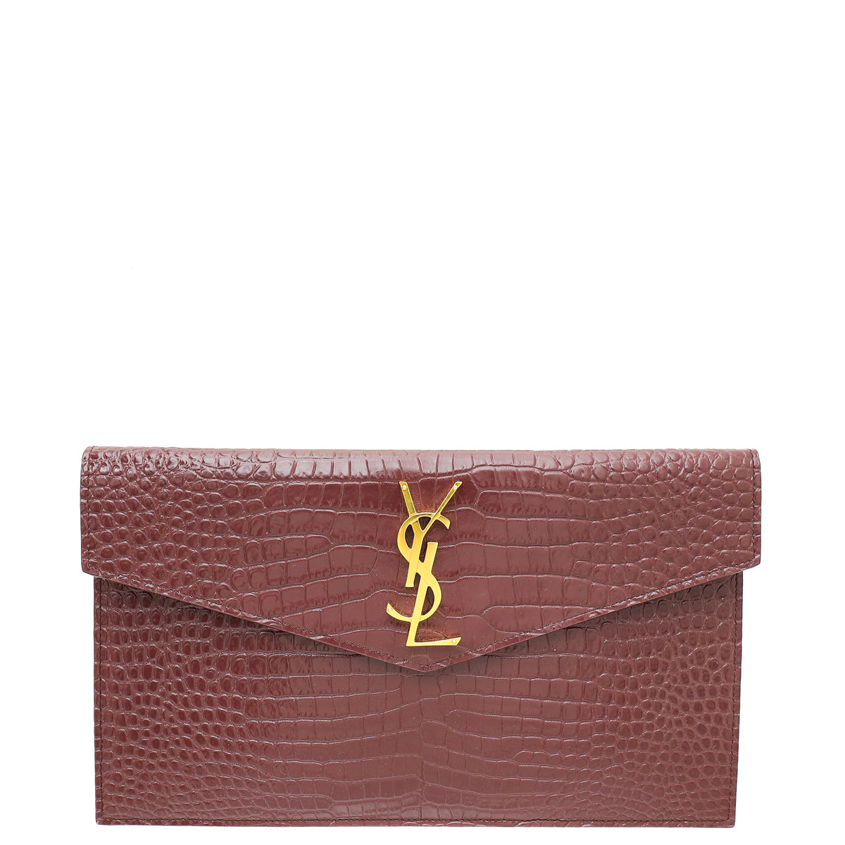 YSL Burgundy Croco Embossed Uptown Pouch-YSL-THE CLOSET