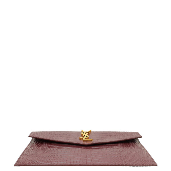 YSL Burgundy Croco Embossed Uptown Pouch
