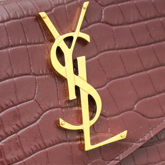 YSL Burgundy Croco Embossed Uptown Pouch