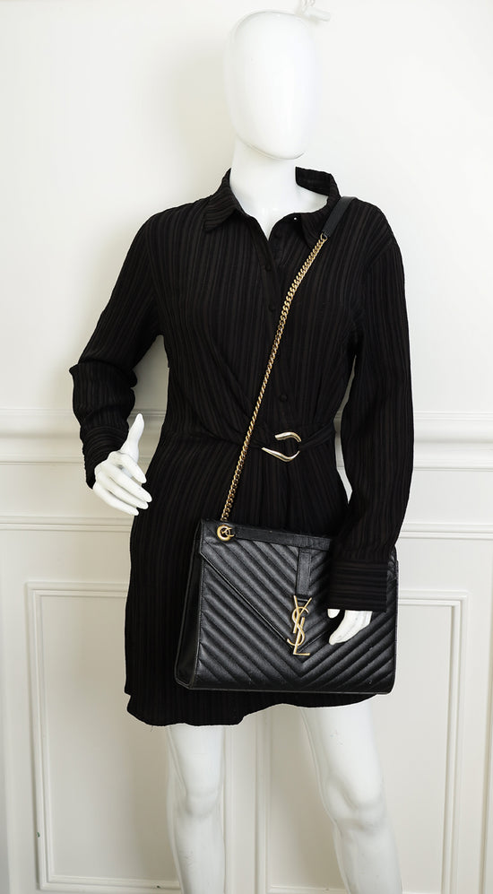 YSL Black Monogram Envelope Large Satchel Bag
