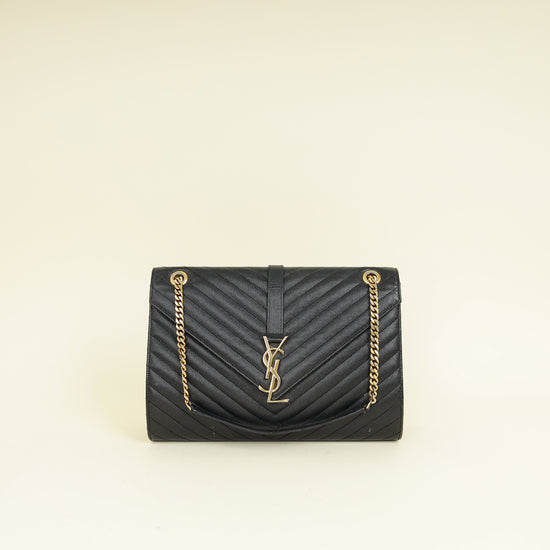 YSL Black Monogram Envelope Large Satchel Bag