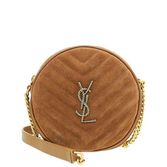 YSL Brown Monogram Vinyle Suede Circle Crossbody Bag